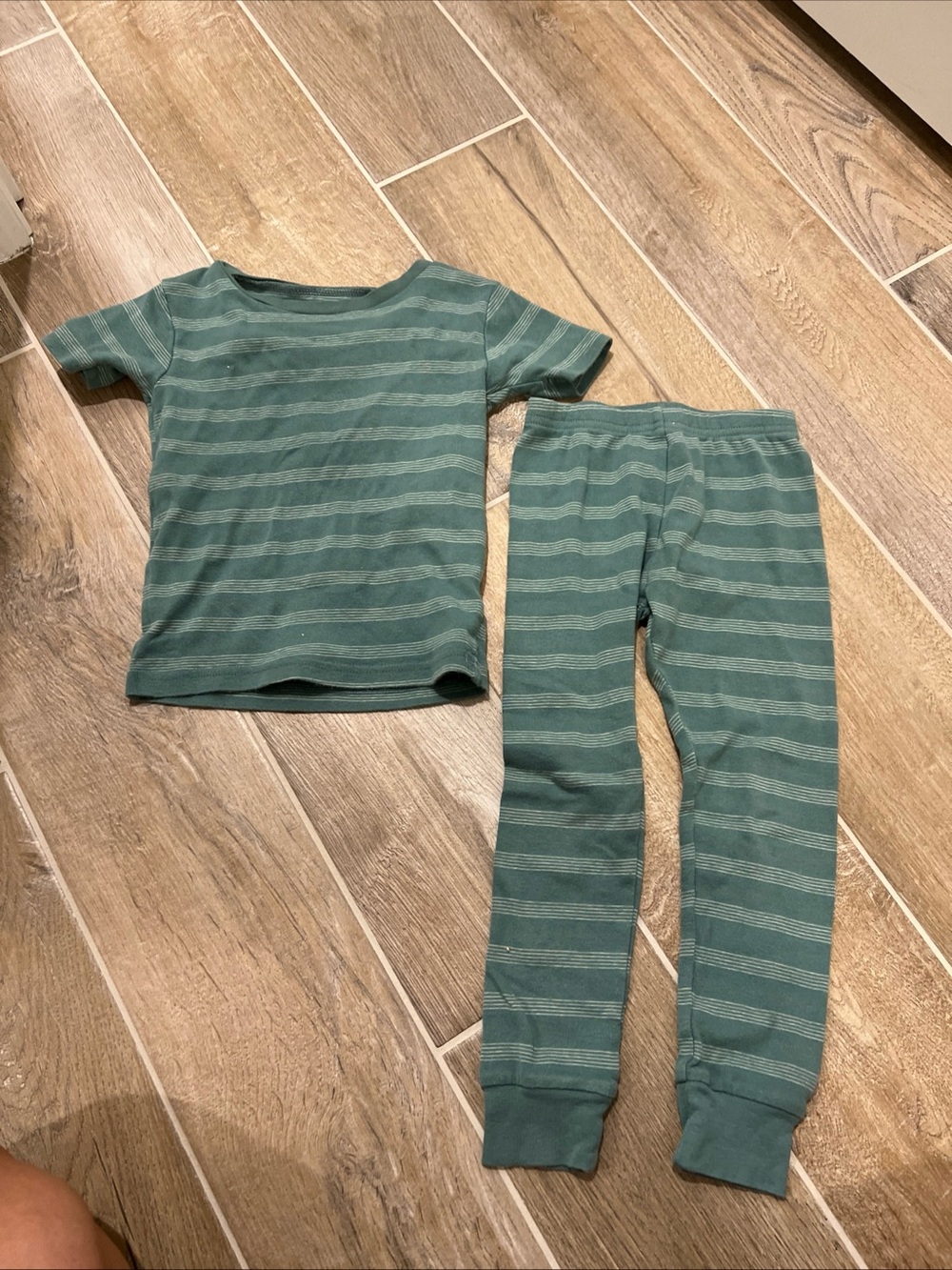 Carter's Green Striped Short-Sleeve Pajama Set